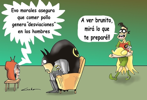 Cartoon: evo morales (medium) by lucholuna tagged evo,morales,pollo