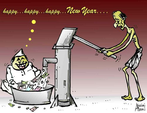 Cartoon: HAPPY NEW YEAR -2012 (medium) by Aswini-Abani tagged aswini,happy,world,india,nature,poor,politicians,year,new,abani,aswiniabani