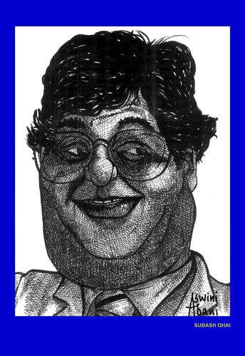 Cartoon: SUBASH GHAI (medium) by Aswini-Abani tagged music,composer,india,film,hindi,cassattee,movies,aswini,abani,asabtoons