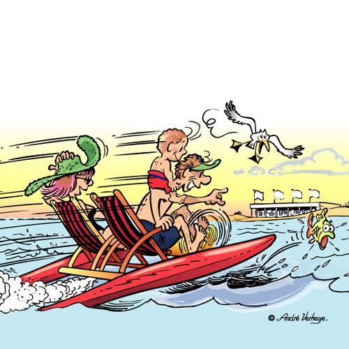 Cartoon: Pedalo (medium) by Andre Verheye tagged pedalo,sea,hollydays,family,beach