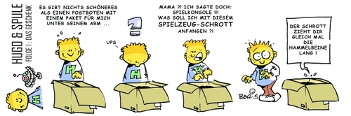 Cartoon: Hugo und Spule Folge 1 (medium) by atzecomic tagged hugo,spule,roboter,schütz,atzecomic,geschenk