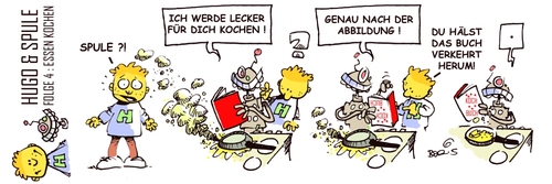 Cartoon: Hugo und Spule Folge 4 (medium) by atzecomic tagged hugo,spule,roboter,schütz,atzecomic,kochen