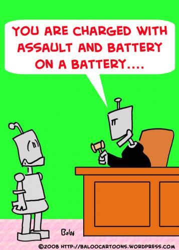 Cartoon: ASSAULT BATTERY JUDGE ROBOTS (medium) by rmay tagged assault,battery,judge,robots