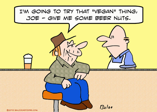 Cartoon: beer nuts vegan diet (medium) by rmay tagged beer,nuts,vegan,diet
