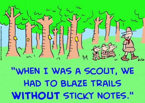 Cartoon: boy scouts sticky notes blaze (medium) by rmay tagged boy,scouts,sticky,notes,blaze