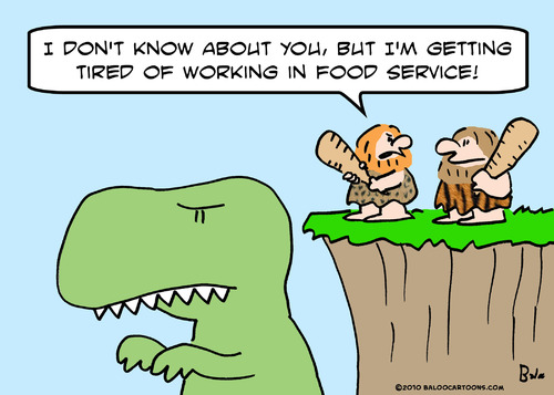 Cartoon: cave food service dinosaur (medium) by rmay tagged cave,food,service,dinosaur