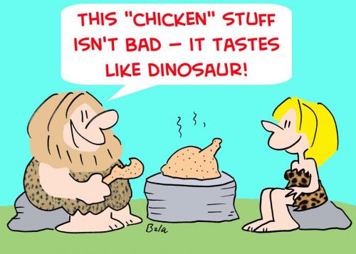 Cartoon: CAVEMAN CHICKEN TASTES LIKE DINO (medium) by rmay tagged caveman,chicken,tastes,like,dinosaur