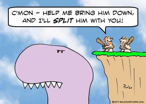 Cartoon: caveman dinosaur split (medium) by rmay tagged caveman,dinosaur,split