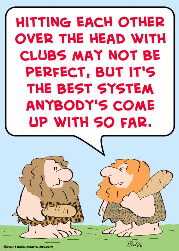Cartoon: cavemen hitting club best system (medium) by rmay tagged cavemen,hitting,club,best,system