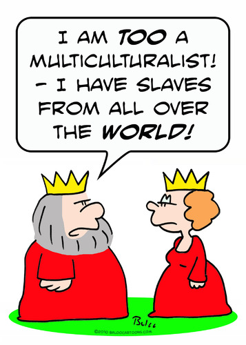 Cartoon: crown king multiculturalist (medium) by rmay tagged crown,king,multiculturalist,slaves,world