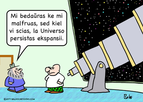 Cartoon: ESPERANTO UNIVERSE LATE ASTRONOM (medium) by rmay tagged astronomer,late,universe,esperanto