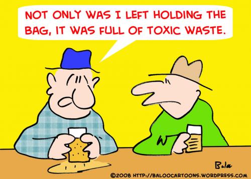 Cartoon: HOLDING BAG TOXIC WASTE (medium) by rmay tagged holding,bag,toxic,waste
