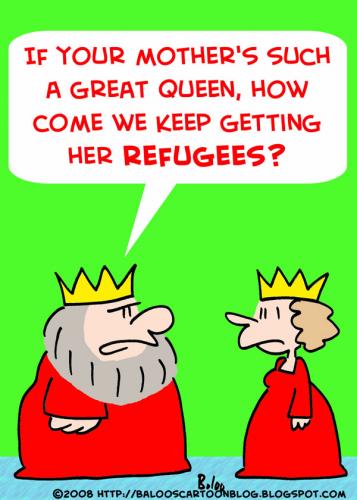 Cartoon: KING QUEEN REFUGEES (medium) by rmay tagged king,queen,refugees