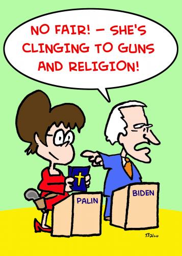 Cartoon: SARAH PALIN GUNS AND RELIGION (medium) by rmay tagged sarah,palin,guns,and,religion,joe,biden